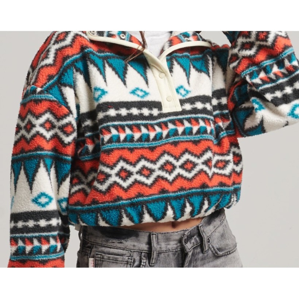 Super Dry Printed Half button Fleece Top